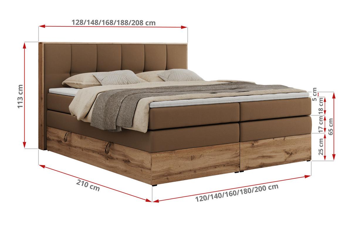 BOXSPRINGBETT ALBERO 1 KING 160/200 Braun Kunstleder - H3 - Braun, Holz/Textil (160/200cm) - MKS