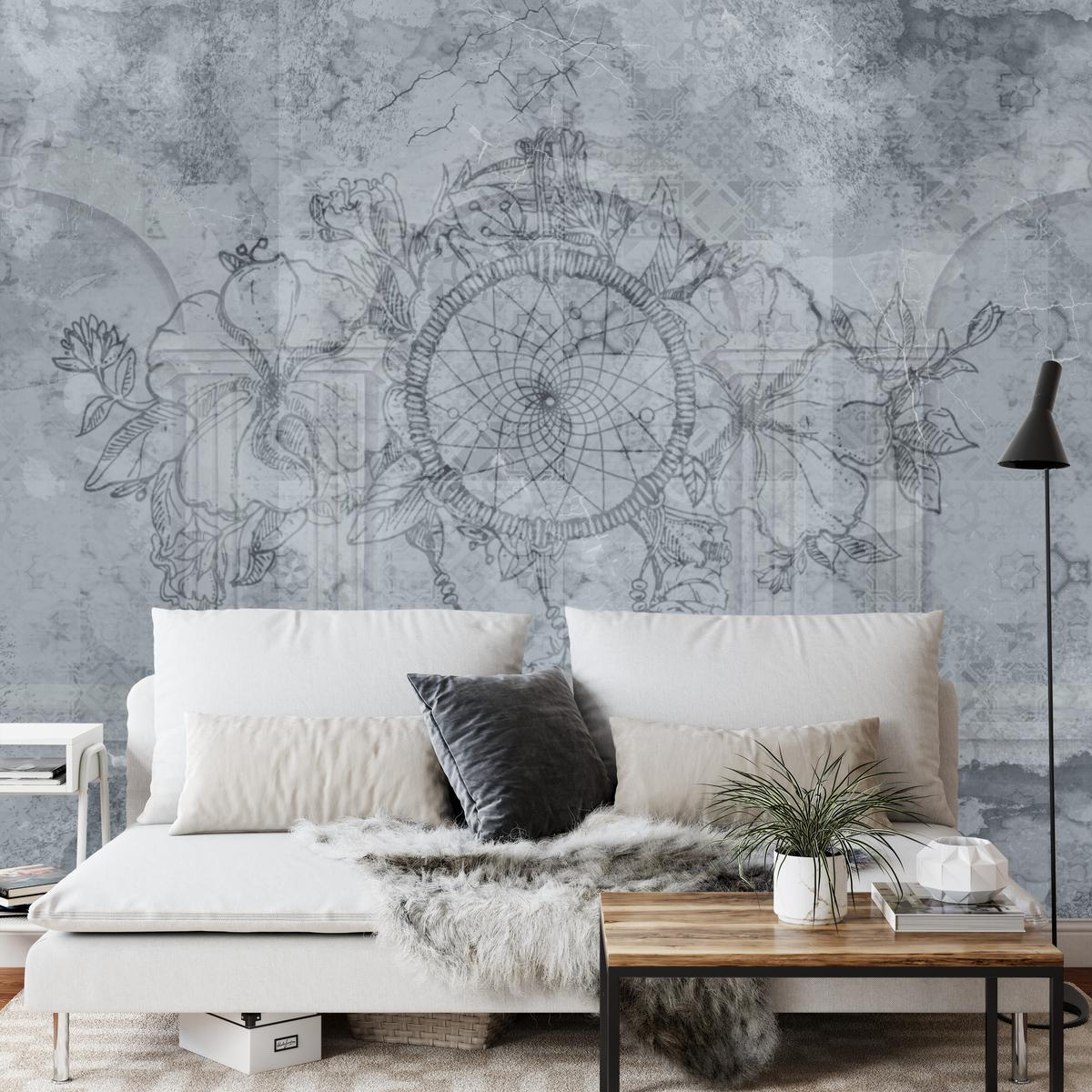 FOTOTAPETE für Schlafzimmer Traumfänger Vintage Säulen 200x140 - Grau, Papier (200/140cm) - Muralo