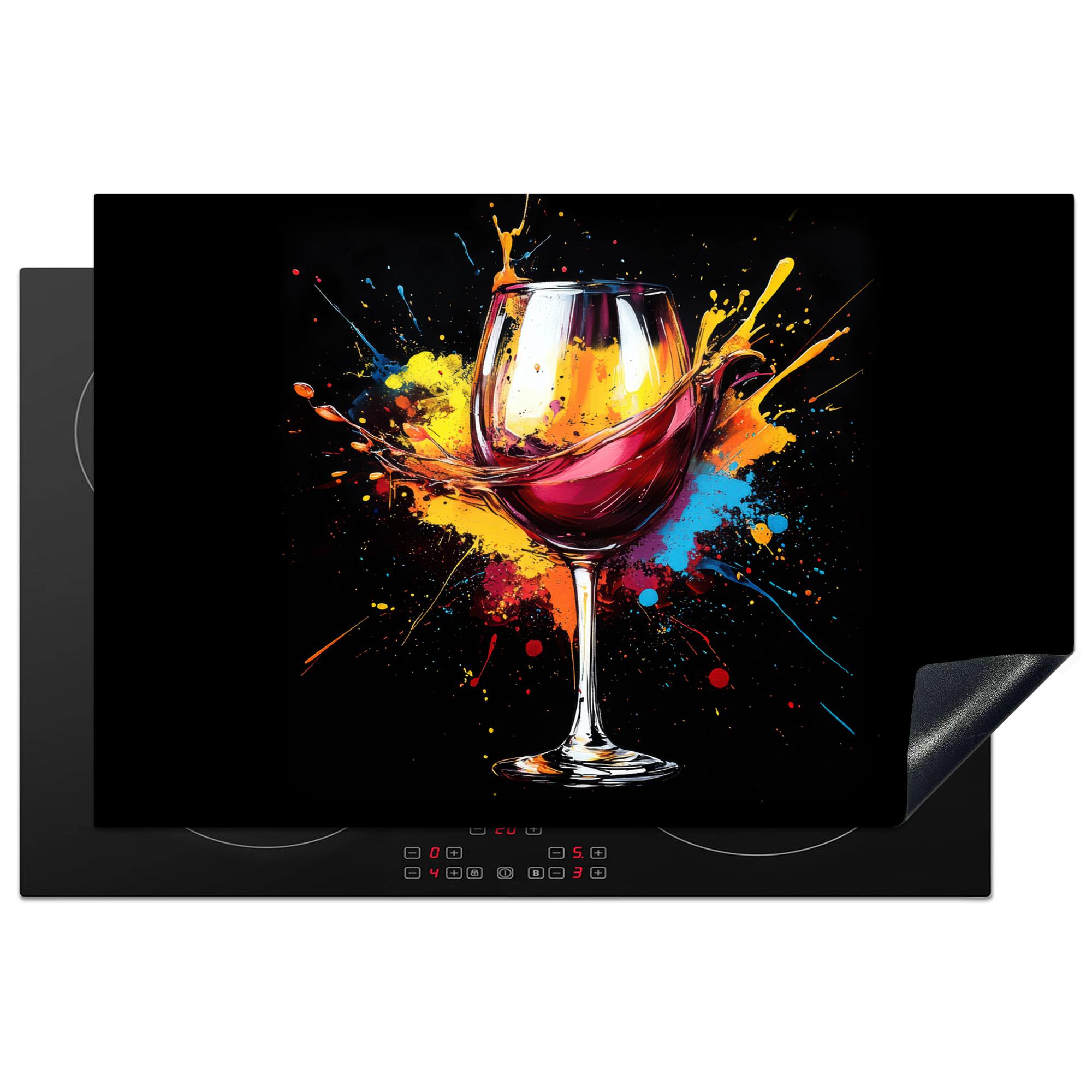 HERDABDECKPLATTE Wein - Glas - Graffiti - Getränk - Rot - Farbe Induktionsmatte 81x52 cm - Weinrot, Kunststoff (81/52/0.2cm) - MuchoWow
