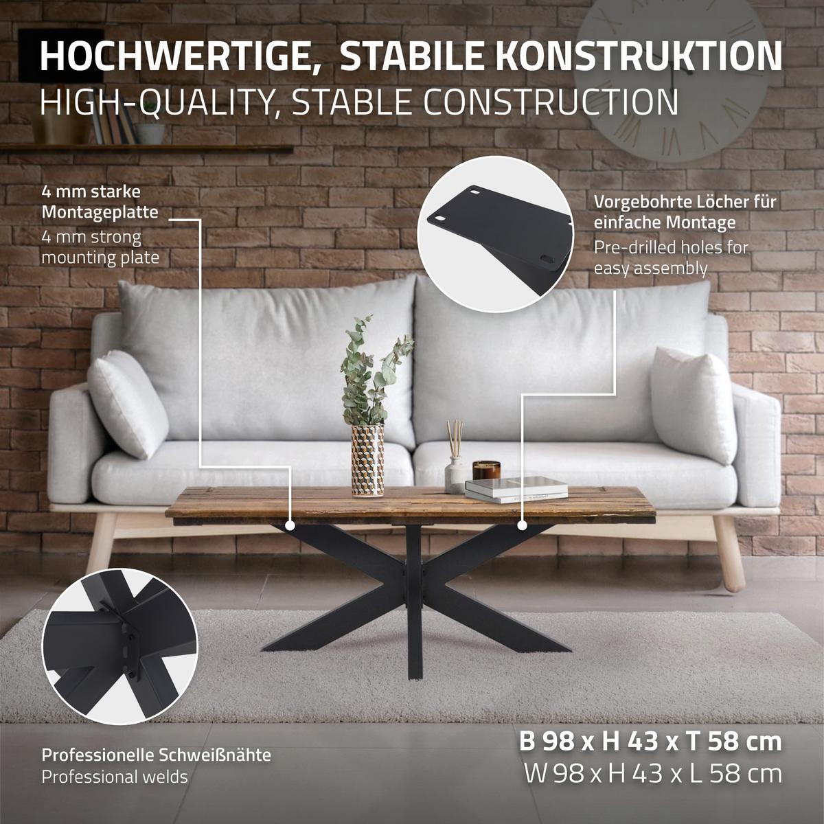 TISCHGESTELL Spider 98x58x43 cm Schwarz aus Stahl X-Design - Schwarz, Metall (98/43/58cm) - ML-DESIGN