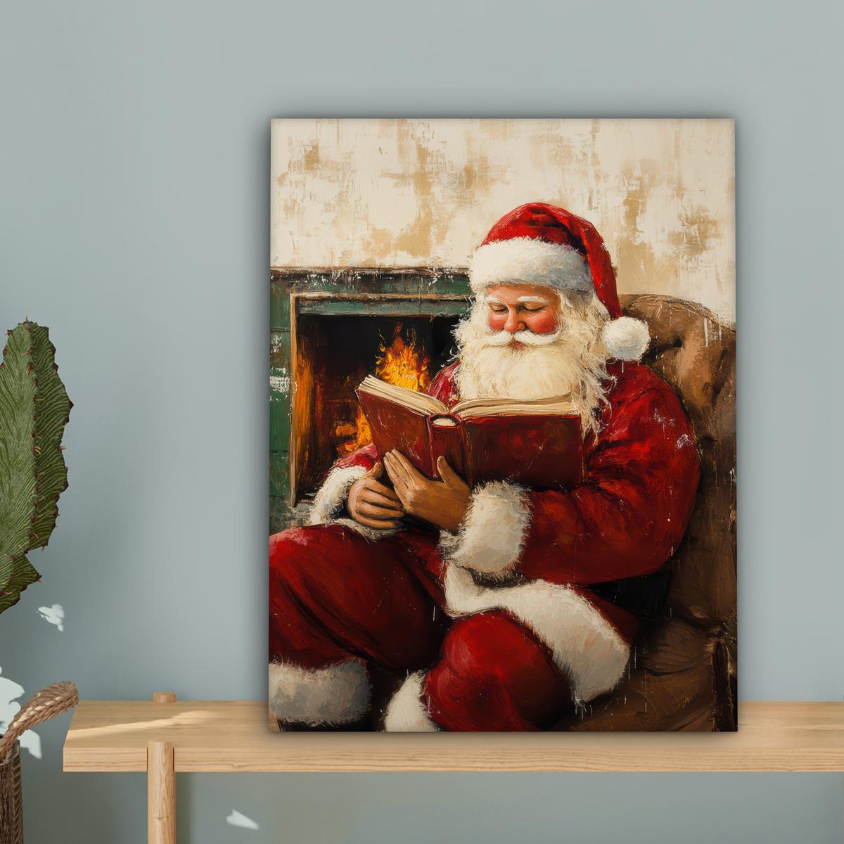 LEINWANDBILD Weihnachten - Weihnachtsmann - Winter - Open Fireside Room Decor 30x40 cm - Dunkelrot, Textil (30/40cm) - MuchoWow