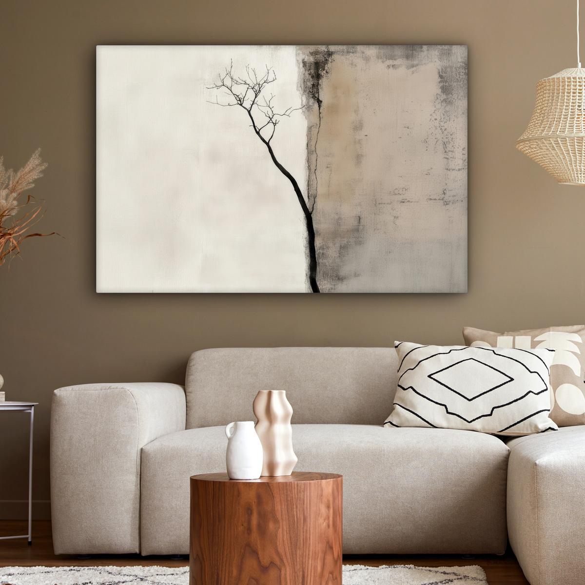 LEINWANDBILD Wabi sabi - Pflanze - Beige Wohnzimmer Groß 120x80 cm - Taupe, Textil (120/80cm) - MuchoWow