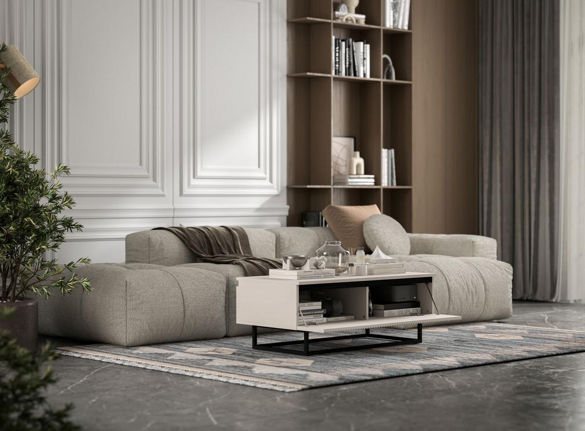 COUCHTISCH Selene Kaschmir matt 109 cm mit Metallrahmen - Kaschmir/Schwarz, Holzwerkstoff/Metall (50/109/39cm) - Meble Lindner