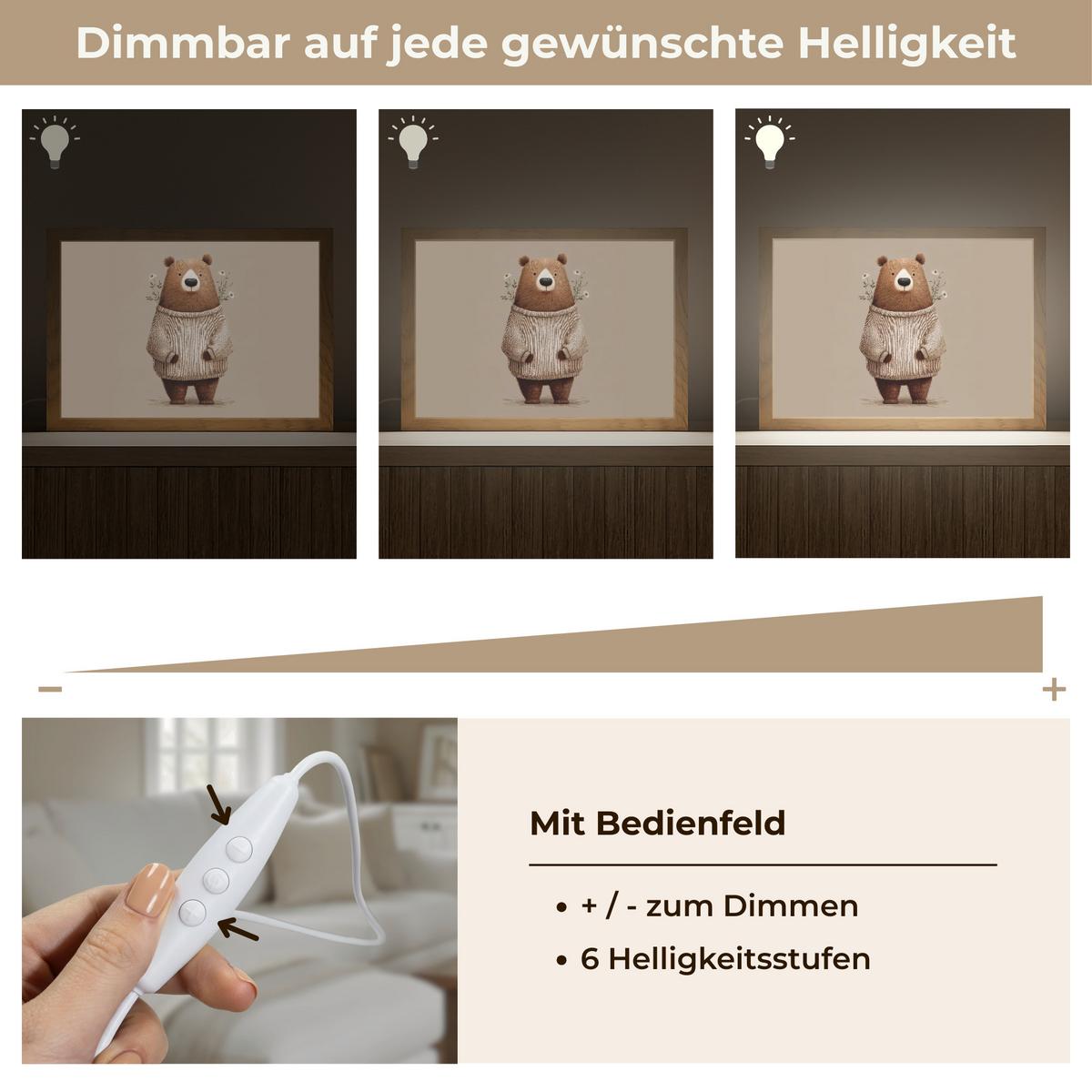 WANDLEUCHTE Bär - Weiße Blumen - Gemütlich 30x20 cm - Taupe, Holzwerkstoff (30/20/8cm) - OnlyWow