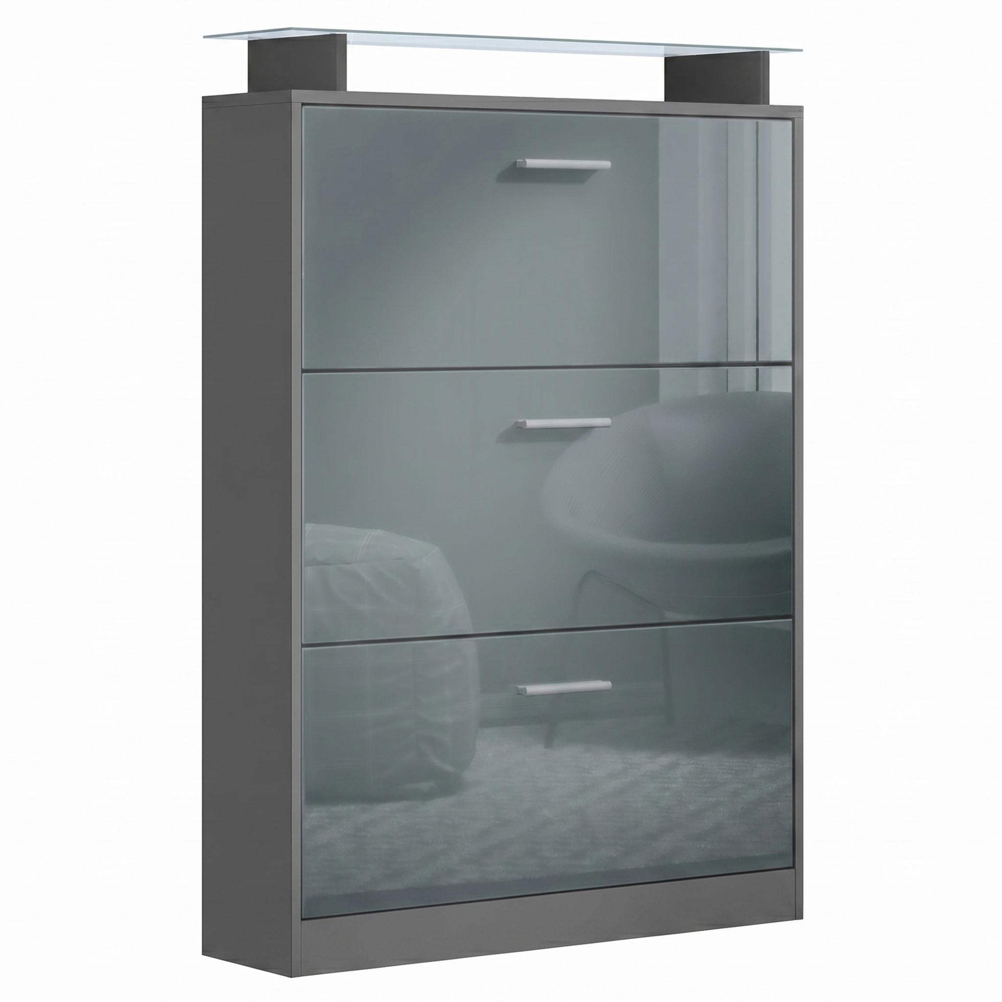 SCHUHSCHRANK Lavia Front in Grau Hochglanz - Grau, Holzwerkstoff (89/128/23cm) - Vladon