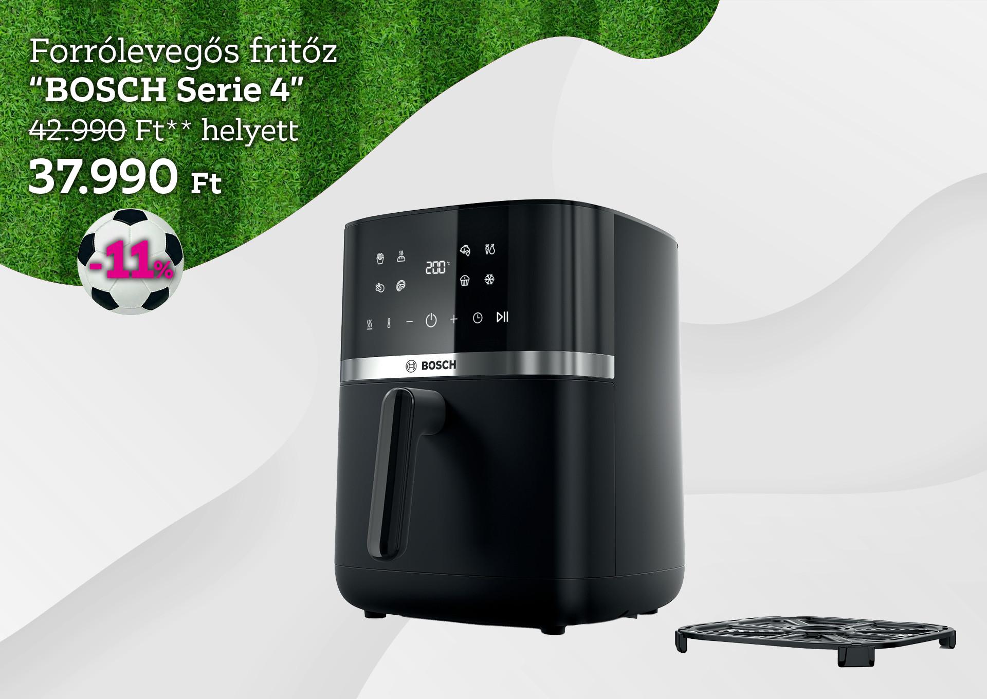 Forrólevegős fritőz BOSCH SERIE 4 42990 Forint helyett 37990 Forint, kedvezmény mértéke 11%