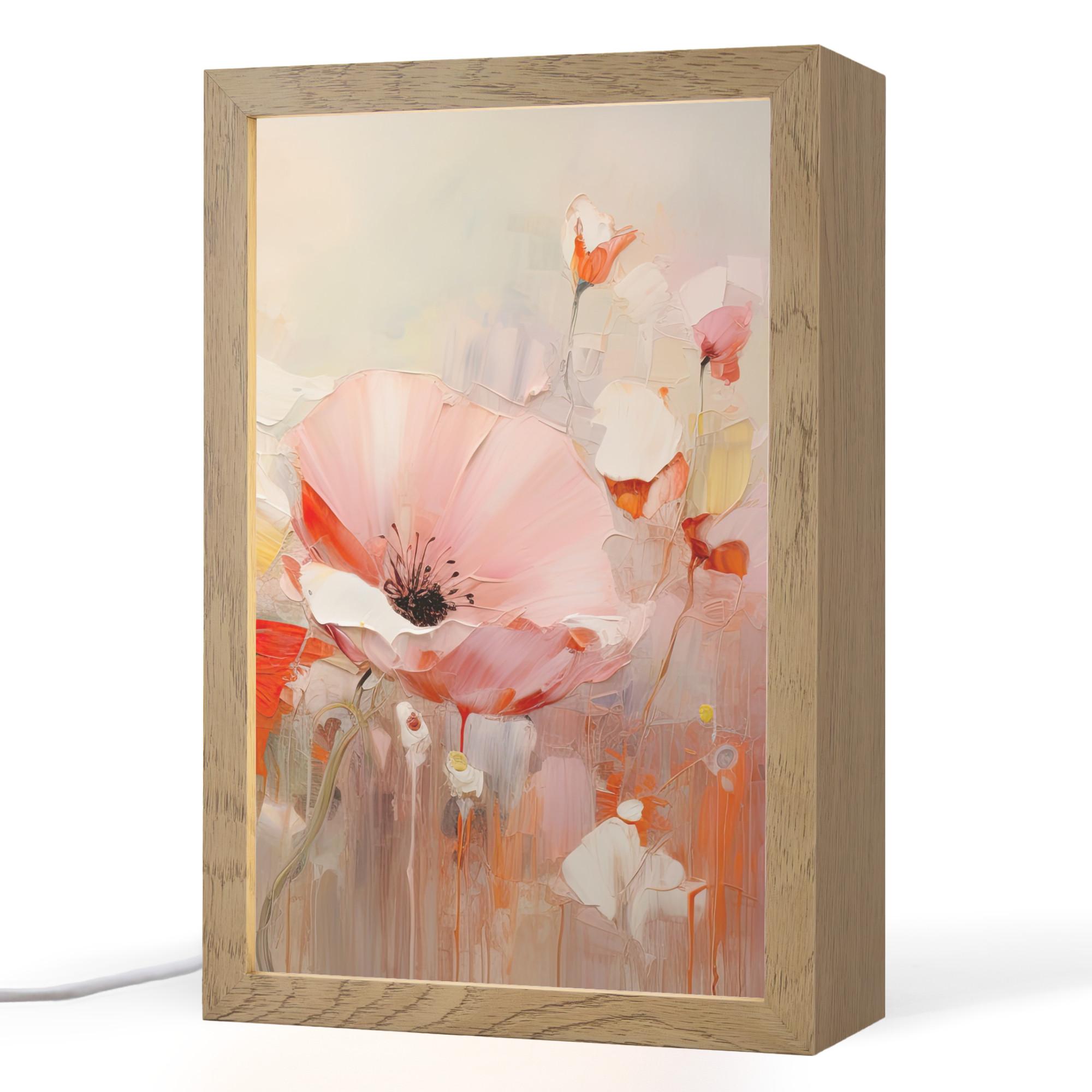 TISCHLEUCHTE Blumen - Aquarell - Rosa - Abstrakt - Kunst 20x30 cm - Anthrazit, Holzwerkstoff (8/20/30cm) - OnlyWow