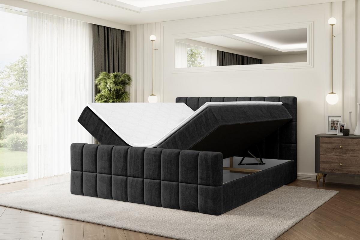 BOXBETT MIAMI-Z - 140x200 cm - H3 - Schwarz - Schwarz, Holzwerkstoff (140/200cm) - ALTDECOR