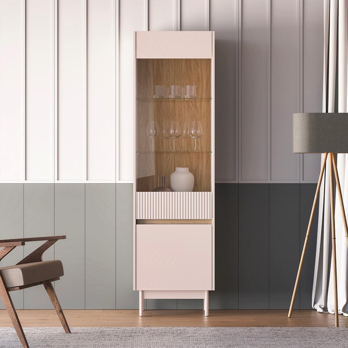 VITRINE Connie Kaschmir und Holz - Beige, Holzwerkstoff (54.9/192.8/40cm) - Petits-meubles