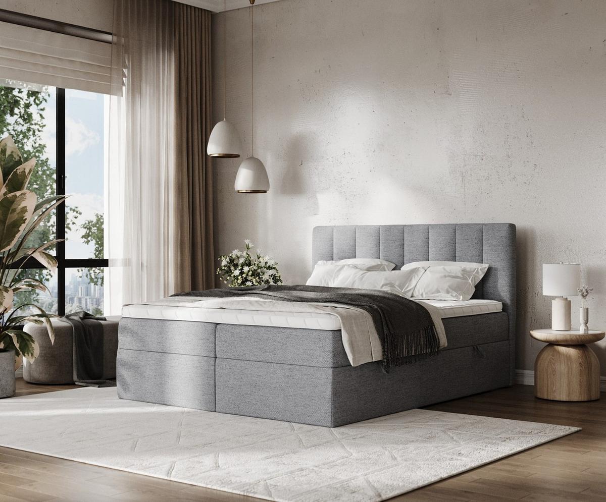 BOXBETT Bari 160/200 cm Grau im Neve Stoff - Grau, Holz/Holzwerkstoff (160/200cm) - AltaBeds