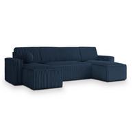 WOHNLANDSCHAFT PESANO T Blau Kordstoff mit Schlaffunktion - Blau/Grau, Holz/Kunststoff (306/85/140cm) - MASSENO