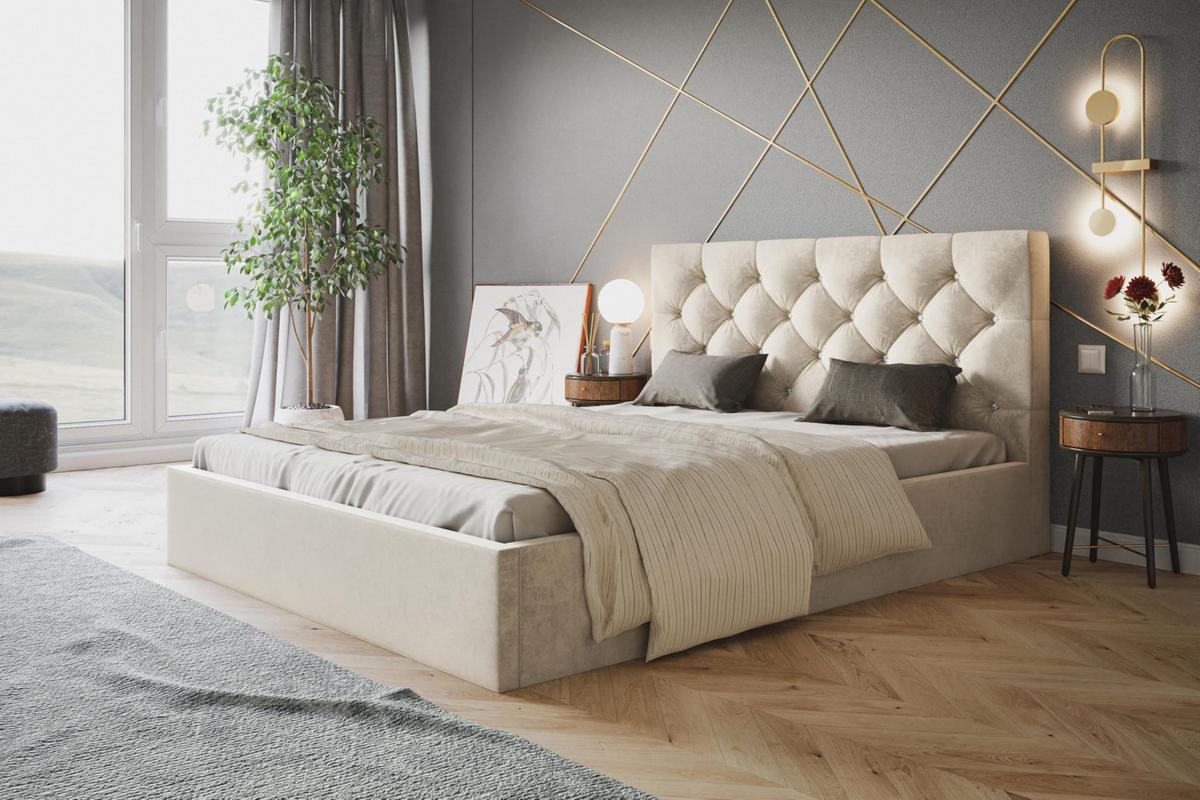 BETT 160x200 - Polsterbett mit Bettkasten und Holzrahmen - Elegant Betten - Weicher Jasminstoff - Kollektion Boston, Beige - Beige, Holz/Kunststoff (160/200cm) - Alpi-Möbel