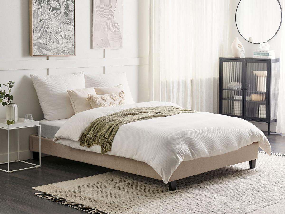 POLSTERBETT mit Lattenrost 140x200 cm Beige Roanne - Beige, Textil (140/200cm) - Beliani