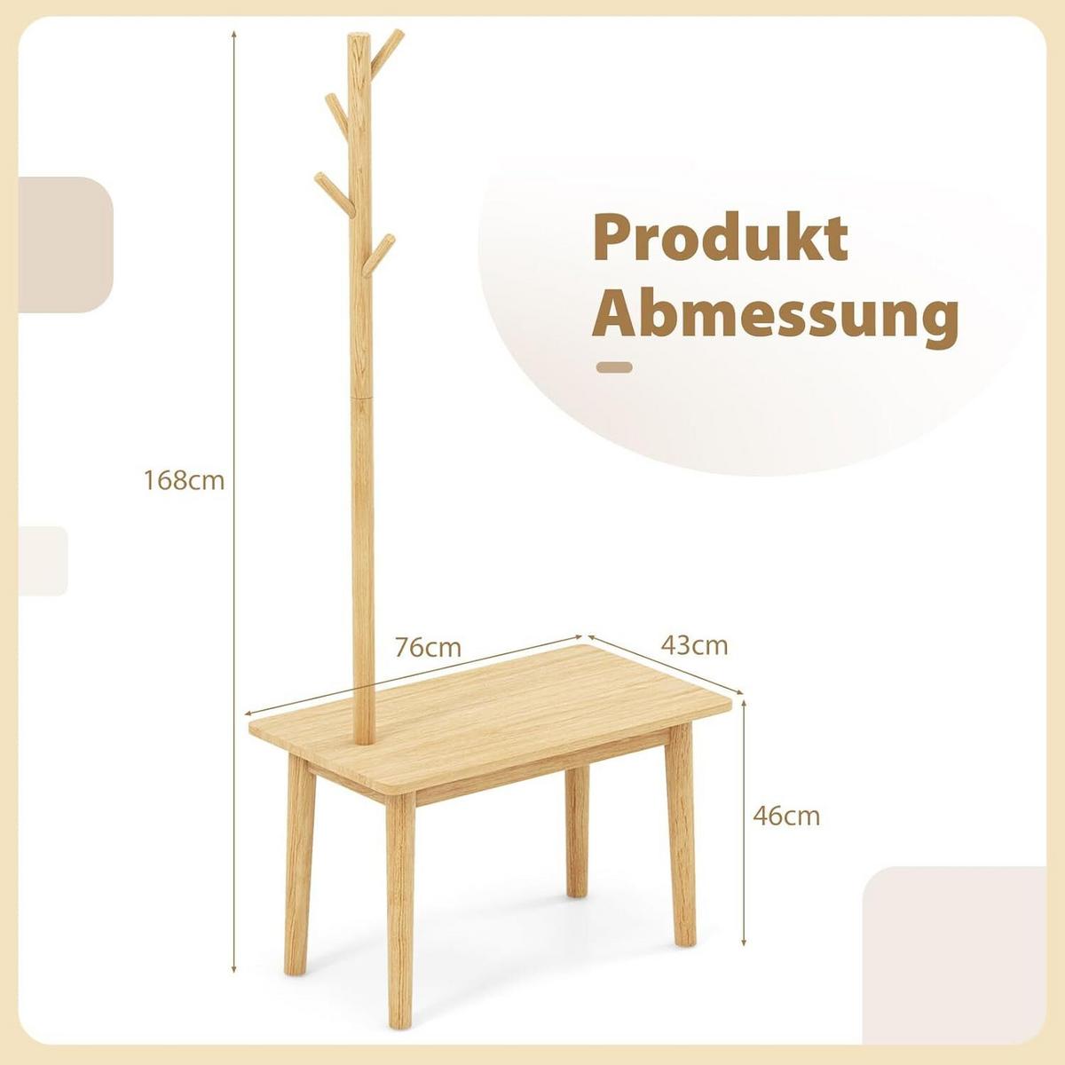 GARDEROBENSTÄNDER 168cm Natur - Naturfarben, Holz (76/168/43cm) - COSTWAY