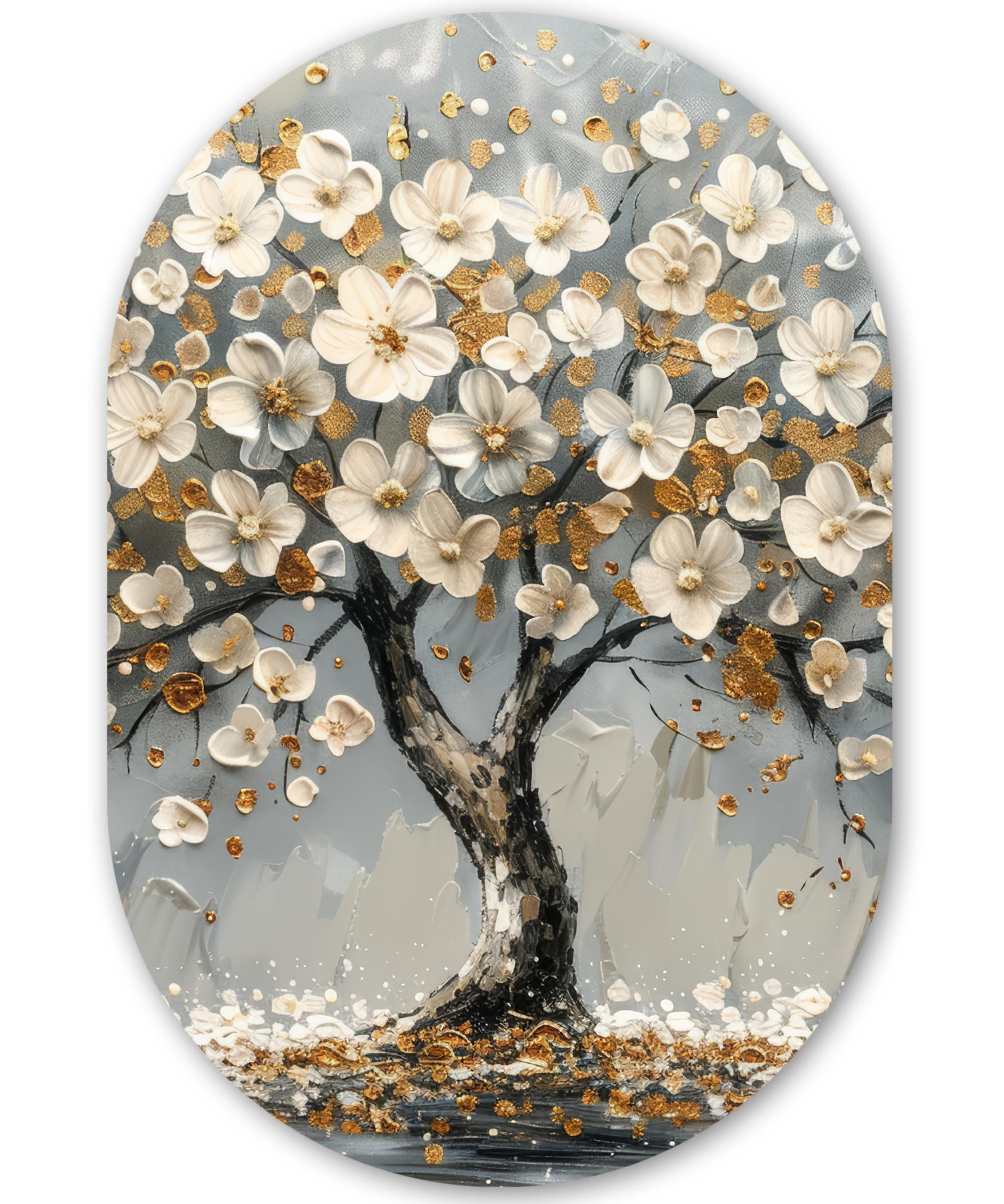 WANDBILD Baum - Gold - Blumen - Abstrakt - Kunst Deko Groß 80x120 cm - Goldfarben, Kunststoff (80/120cm) - MuchoWow