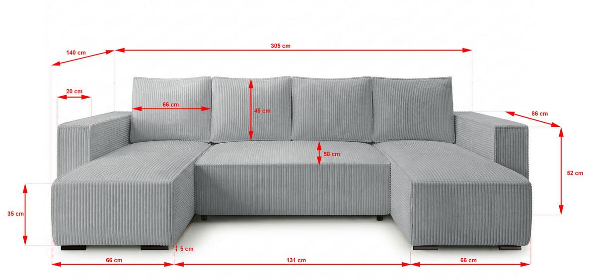 WOHNLANDSCHAFT CUDDY U mit Schlaffunktion und Bettkasten, Farbe: Grau, Cordstoff - Grau, Textil (305/85/140cm) - Storez24