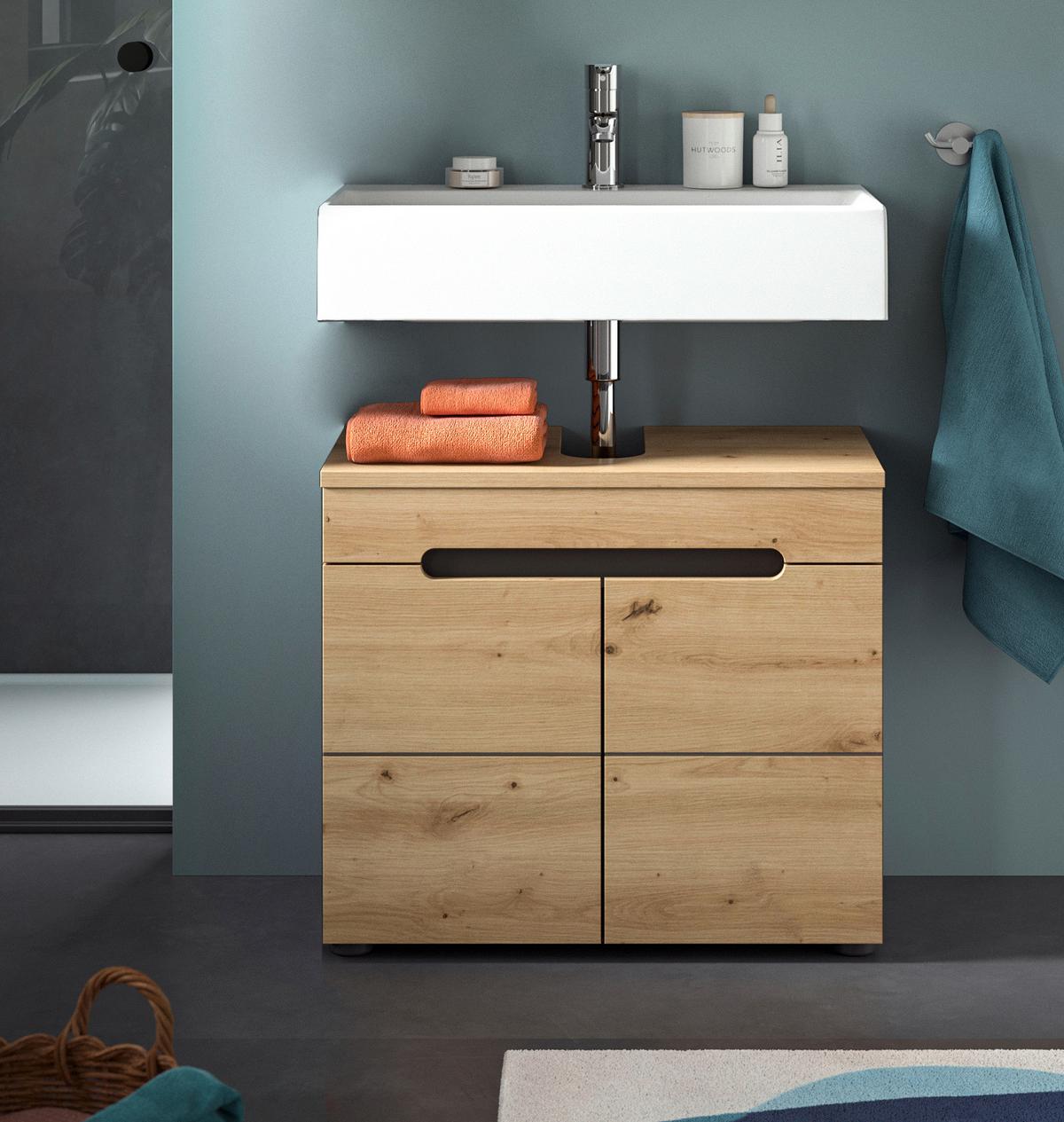 WASCHBECKENUNTERSCHRANK Eiche, grau 63 cm, Waschtisch mit Soft-Close - Eiche Artisan/Grau, Holz/Holzwerkstoff (63/55/34cm) - Inn.Furn