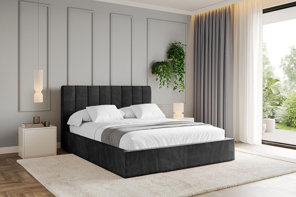 POLSTERBETT mit Bettkasten und Lattenrost, Bett mit Matratze H3/H4 - STERA 160x200 Schwarz - Schwarz, Holzwerkstoff/Textil (160/200cm) - ALTDECOR