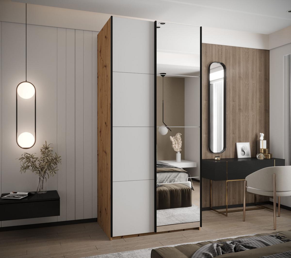 SCHWEBETÜRENSCHRANK 245,5/120/64 2-türig - Schwarz/Weiß, Holz/Metall (120/245/64cm) - Abiks Möbel