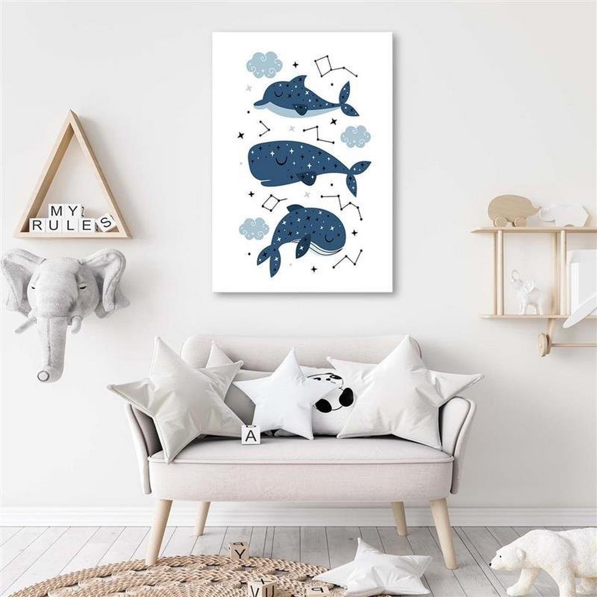 LEINWANDBILD BILD Glückliche Wale - Blau, Textil (80/120cm) - Feeby