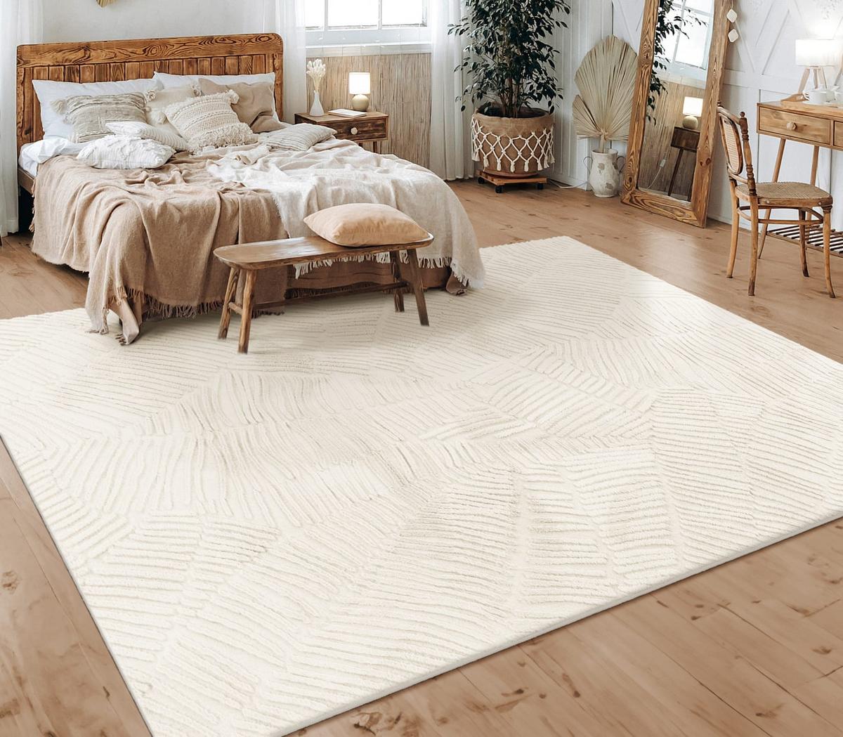 KURZFLORTEPPICH, mit Struktur, aus Polyester, Florhöhe 10 mm, Creme, 200 x 280 cm - Creme, Textil (200/280cm) - KADIMA DESIGN