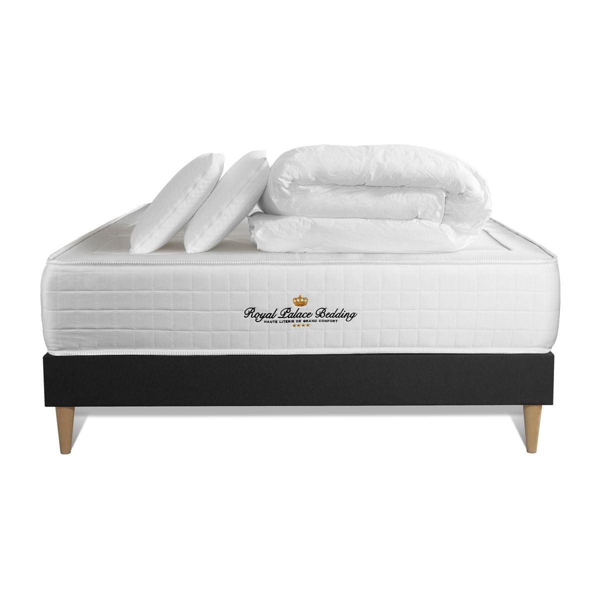 BETT Windsor Taschenfederkern und Memory-Schaum 140 x 200 cm h1 - Kit Bettgestell Schwarz - Mit Kissen und Bettdecke - Beige/Schwarz, Karton/Holz (140/200cm) - ROYAL PALACE BEDDING