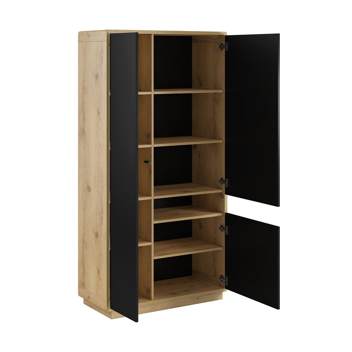 SCHRANK 3 Türen Raven Mattschwarz und Holz - Schwarz, Holzwerkstoff (92/181/40cm) - Petits-meubles