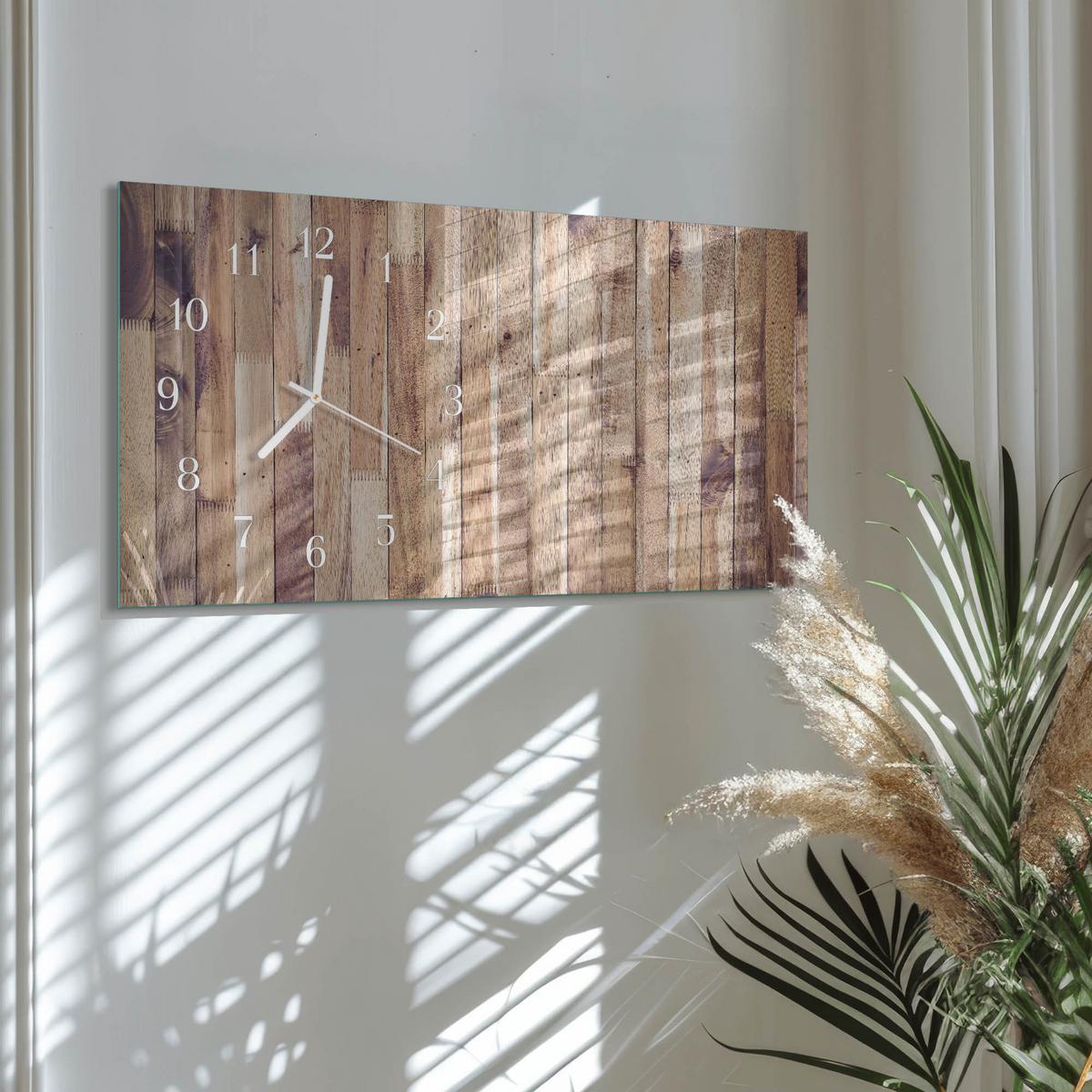 WANDUHR aus Glas 60x30 cm - Holzbretter - Braun, Glas (60/30/0.4cm) - TULUP