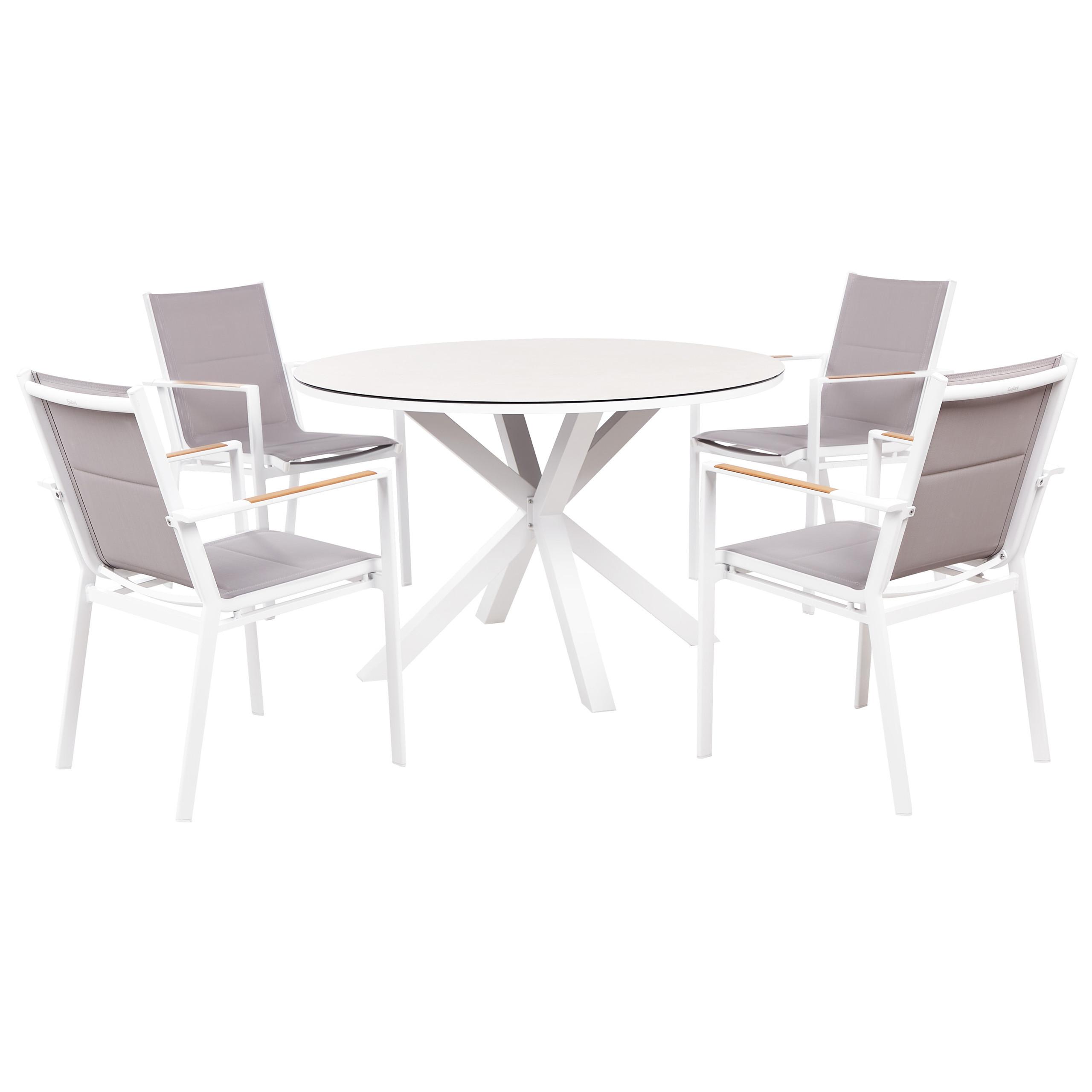 GARTENTISCH-SET 4-Sitzer Weiß Maletto/Busseto - Hellbraun/Beige, Metall - Beliani