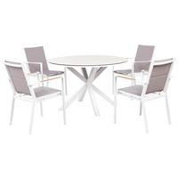 GARTENTISCH-SET 4-Sitzer Weiß Maletto/Busseto - Hellbraun/Beige, Metall - Beliani