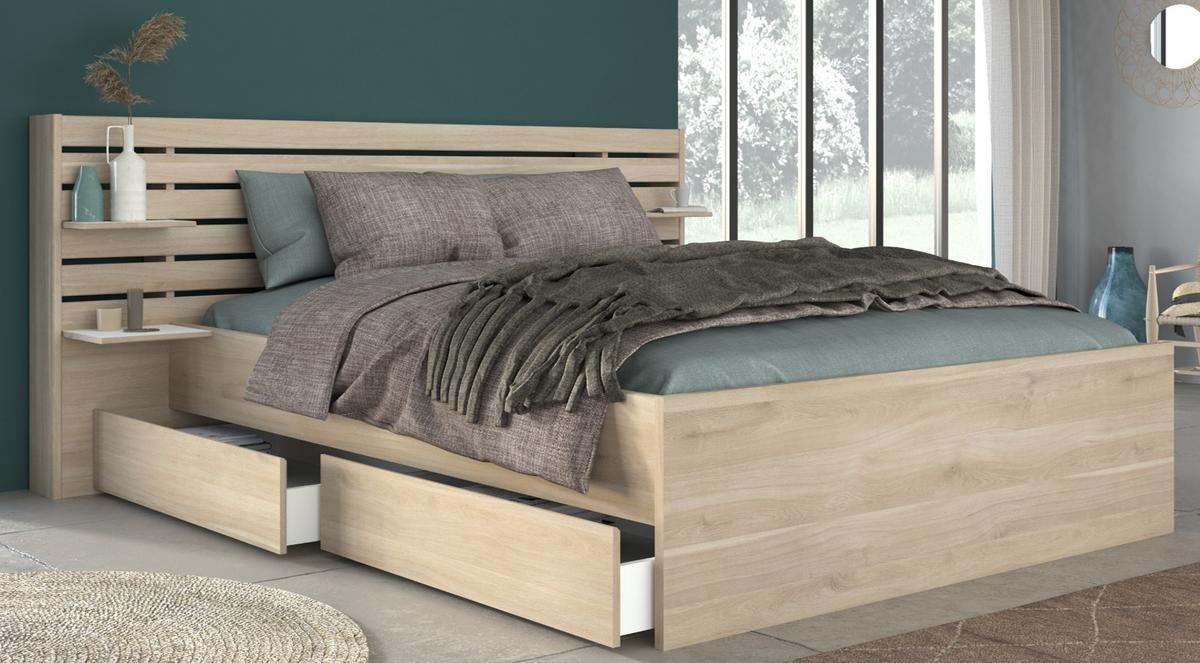 SCHLAFZIMMER komplett Set Stauraumbett 160x200 und Kleiderschrank - Eichefarben, Holz/Holzwerkstoff (160/203/200cm) - Parisot Meuble
