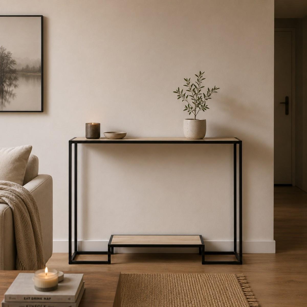 MODERNE Konsole mit 2 Regalebenen im Eiche Dekor L120cm - Eichefarben, Holzwerkstoff (8.5/8.5/80cm) - Calicosy