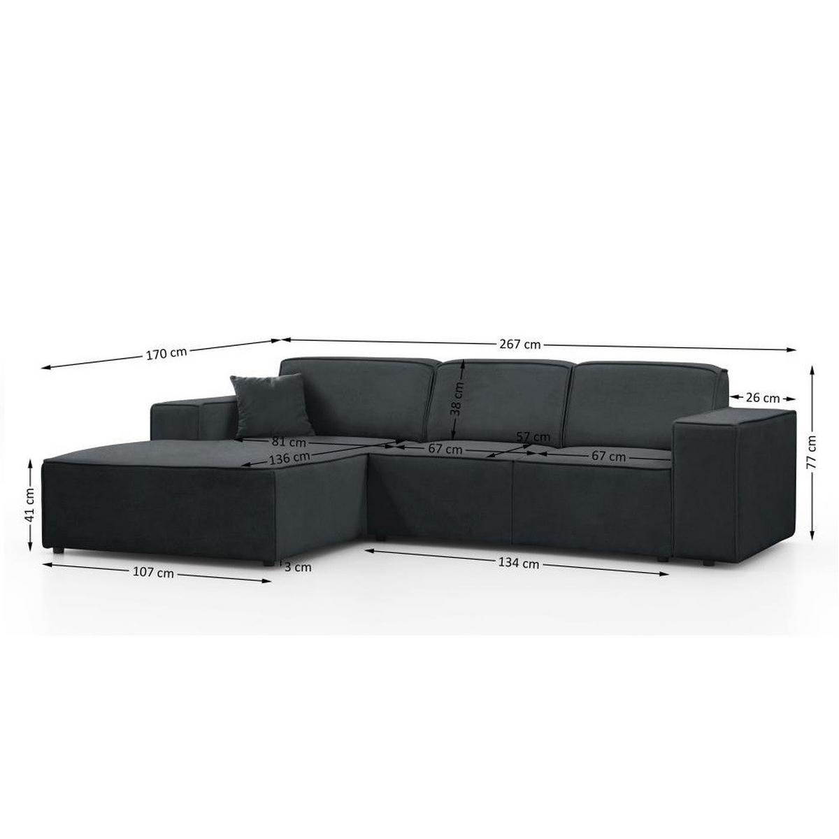 ECKSOFA ohne Schlaffunktion Pedro L dunkelgrau links - Dunkelgrau/Schwarz, Kunststoff/Textil (267/170cm) - Beautysofa