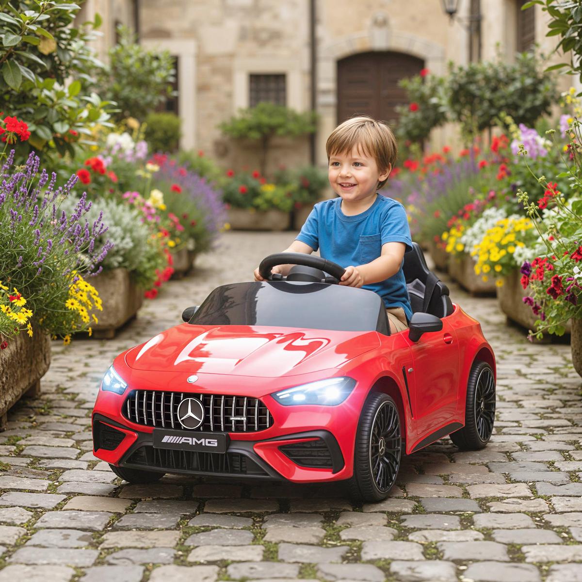 KINDER-ELEKTROAUTO 2 x 12V Kinderauto mit Musik, MP3, Sanftem Start/Stopp - Rot, Kunststoff (99/55/43cm) - AIYAPLAY