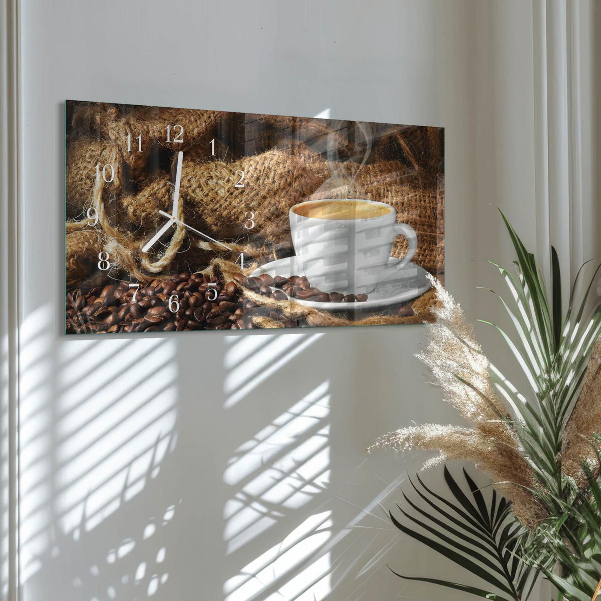 WANDUHR aus Glas 60x30 cm - Kaffeebohnen - Braun, Glas (60/30/0.4cm) - TULUP