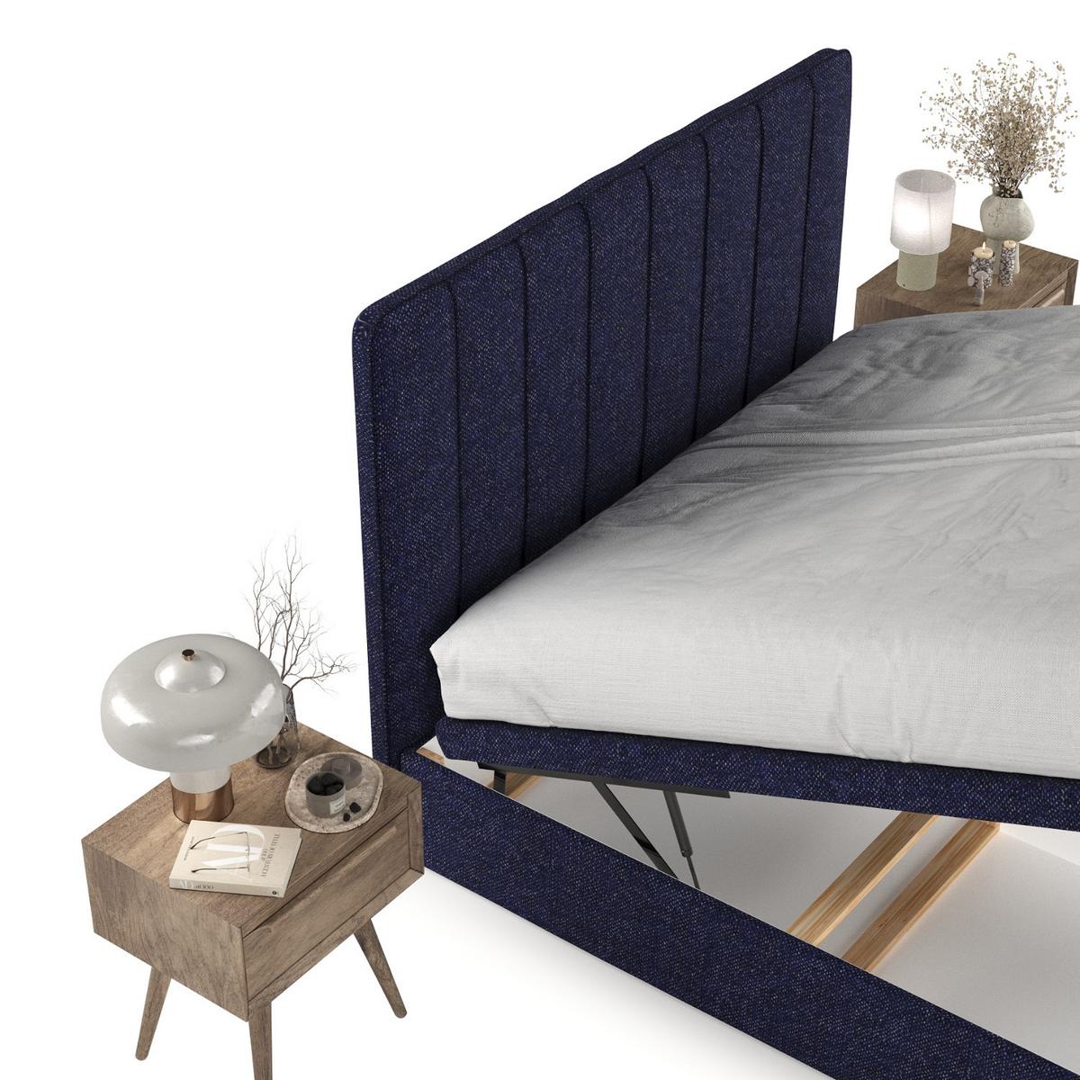 POLSTERBETT Vienna mit Stauraum 140/200 cm Marineblau im Alta Stoff - Schwarz/Dunkelblau, Holz/Holzwerkstoff (140/200cm) - AltaBeds