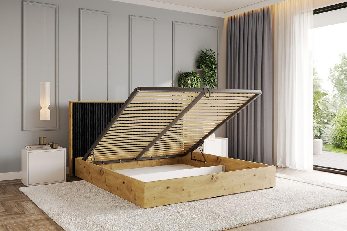 POLSTERBETT mit Bettkasten und Lattenrost, Boxbett mit Kopftei und Stauraum mit Matratze H3/H4 - ENZO10 120x200 Schwarz - Schwarz, Holzwerkstoff/Textil (120/200cm) - ALTDECOR