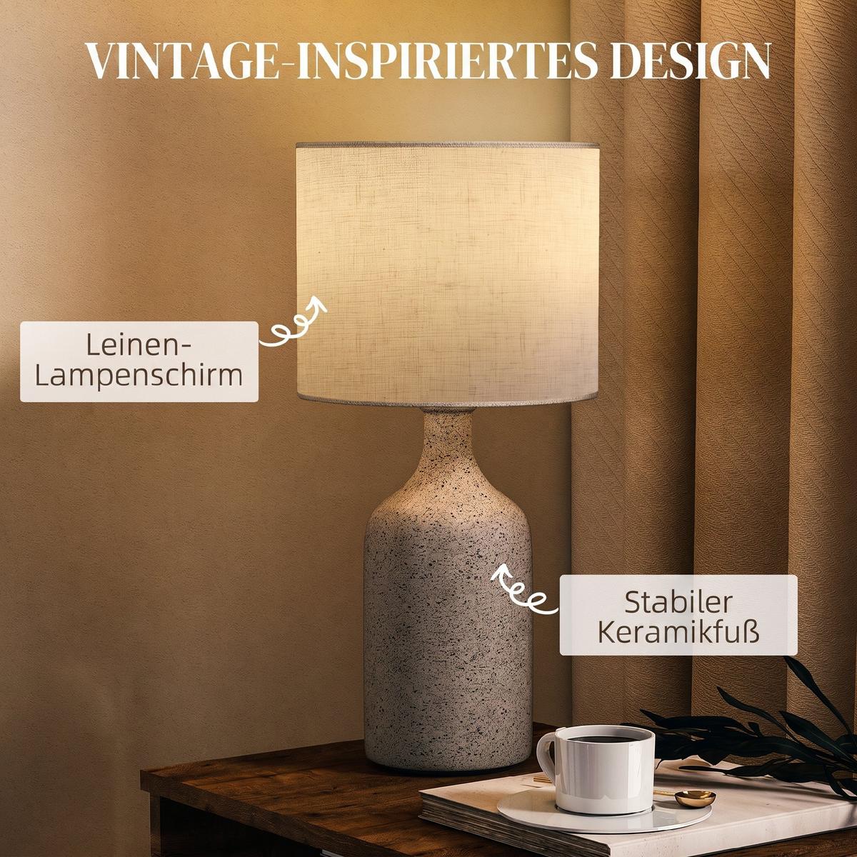 TISCHLAMPE Keramik Leinen Beige - Beige, Keramik (22/22/45cm) - HOMCOM