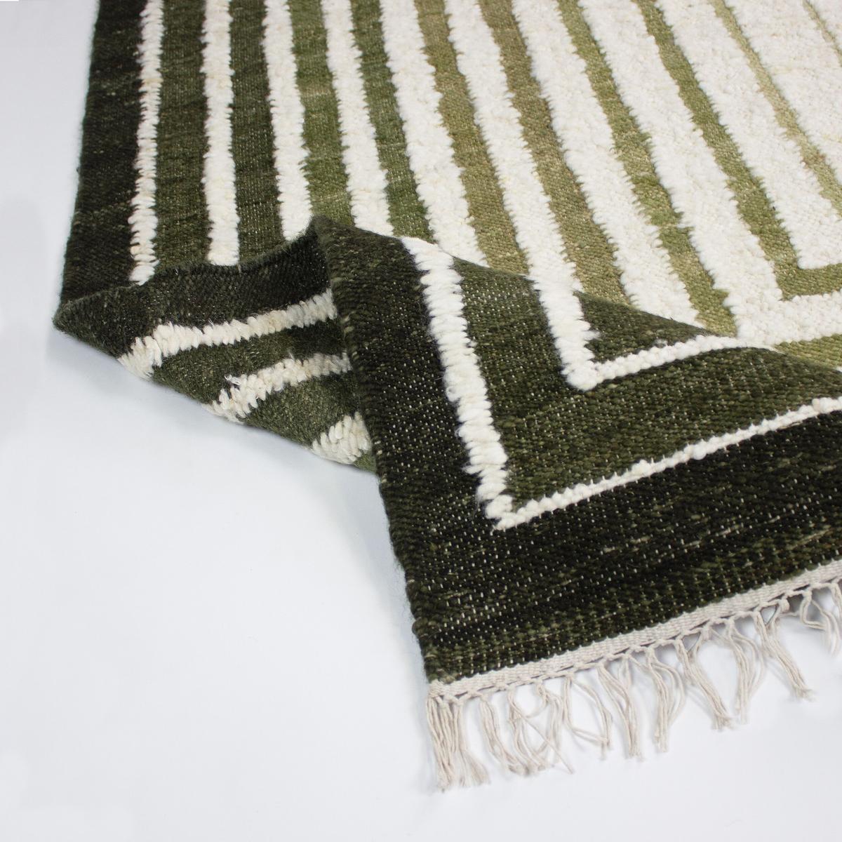 WOLLTEPPICH handgewebt FROND, geometrisch, Grün, 140 x 200 cm - Grün, Textil (200/140cm) - KADIMA DESIGN