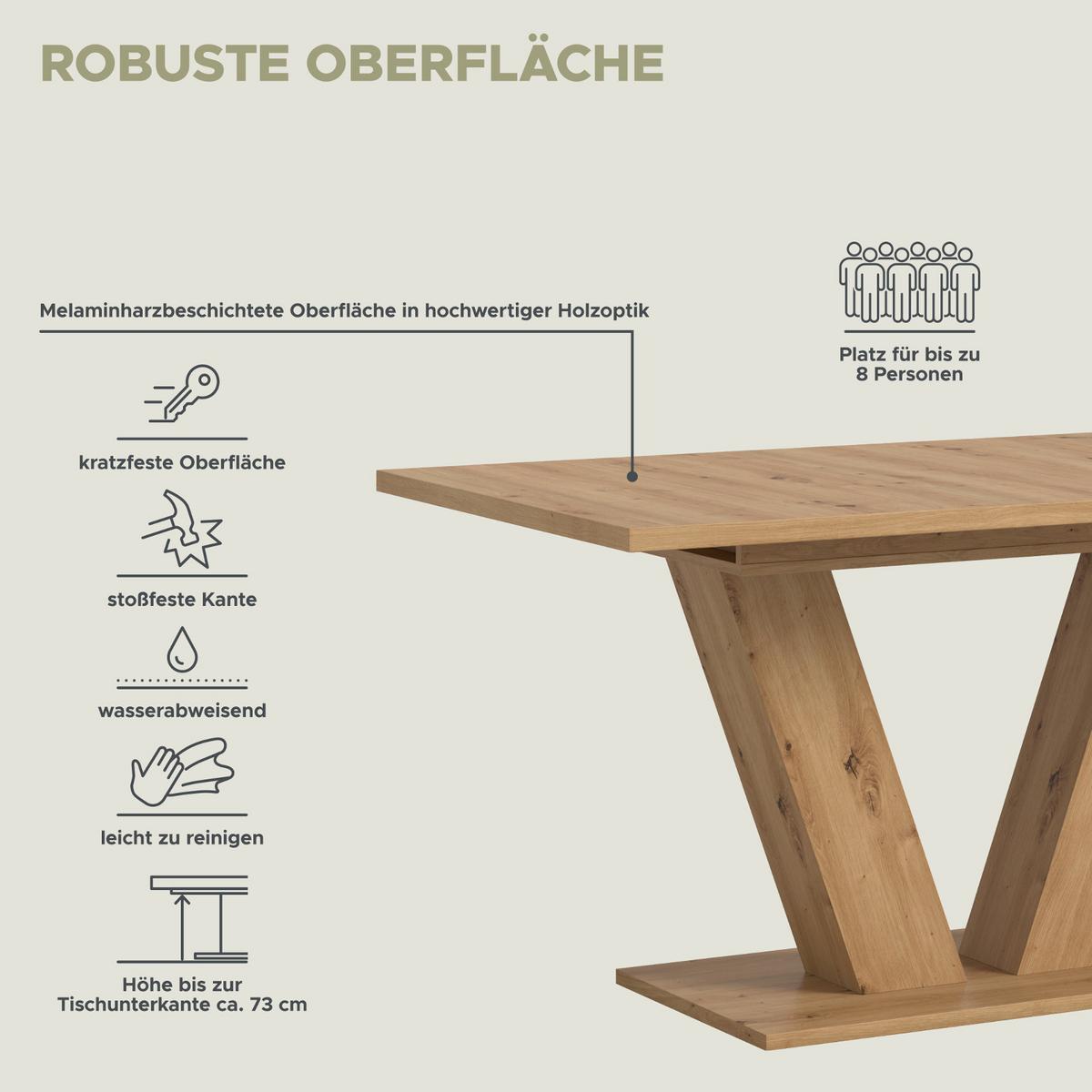 ESSTISCH Eiche Artisan, Küchentisch ausziehbar 150 - 190 cm - Eiche Artisan, Holzwerkstoff/Metall (150/90/76cm) - Inn.Furn