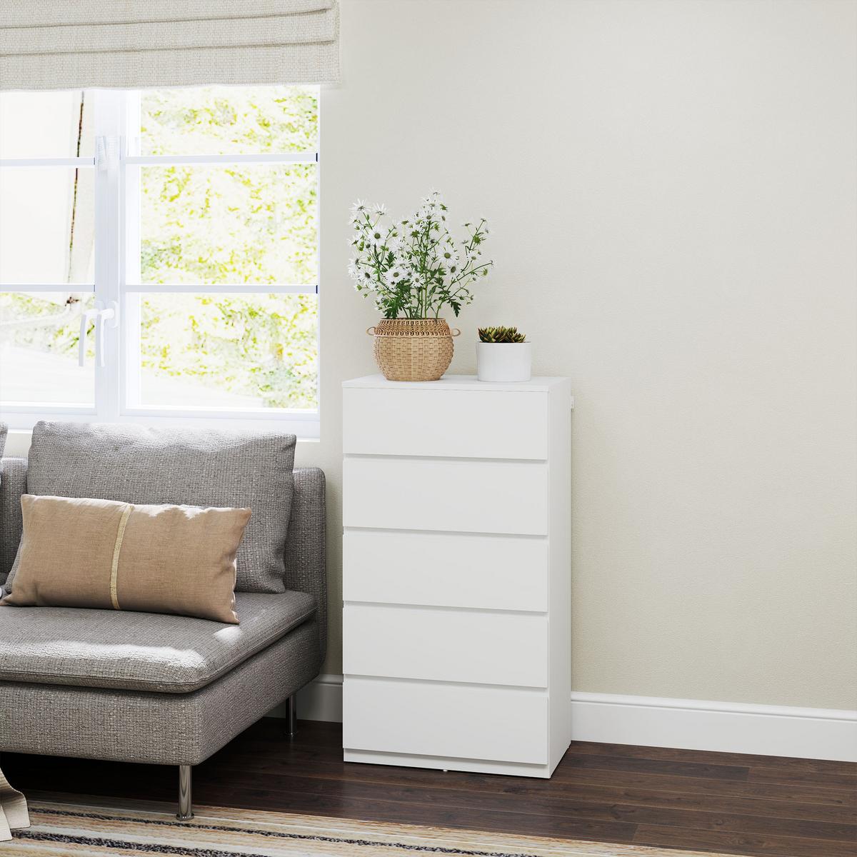 KOMMODE Schubladenschrank Sideboard mit 5 Schubladen, Weiß, 55 x 34 x 100 cm - Weiß, Holzwerkstoff (34/100/55cm) - HOMCOM