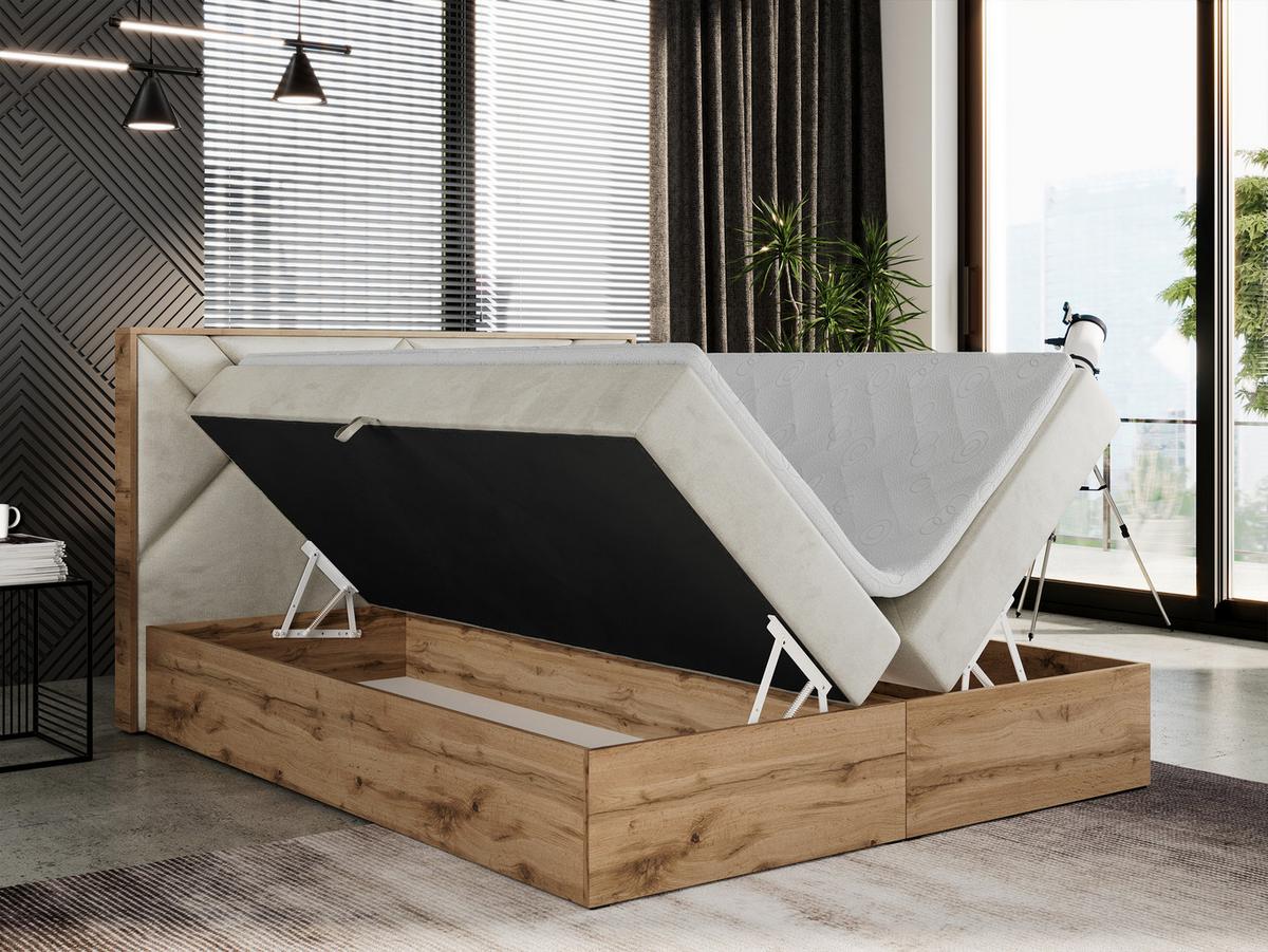 BOXBETT GUNAR - 160/200 Beige Velvet - H3 - Beige, Holz/Textil (160/200cm) - MKS