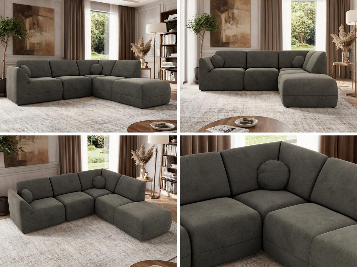 ECKSOFA NOARA 5M L Dunkelgrau Velvet - Rechts - Dunkelgrau/Schwarz, Kunststoff/Textil (267/244cm) - MKS
