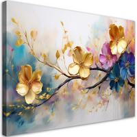 WANDBILD blühende bunte glamour blumen - Goldfarben, Textil (60/40cm) - Feeby