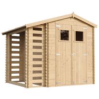 HOLZHAUS GARTENHAUS Mit Brennholzschuppen M386 - B272xL206xH218 cm/ 3,53 + 0,97 m2 - Beige, Holz (256/218/206cm) - Timbela
