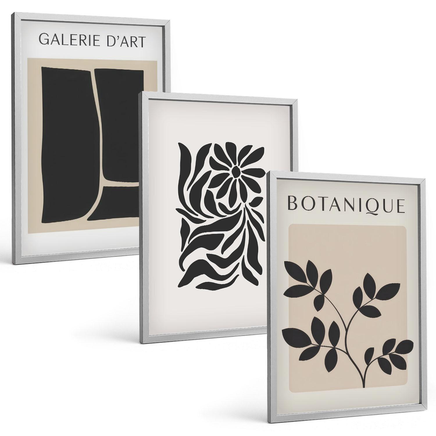 BILDER SET 3er Set - 40x60 cm Silberner Rahmen - Abstrakte Pflanzenmuster - Silberfarben, Kunststoff (40/60cm) - TULUP