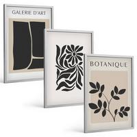 BILDER SET 3er Set - 40x60 cm Silberner Rahmen - Abstrakte Pflanzenmuster - Silberfarben, Kunststoff (40/60cm) - TULUP