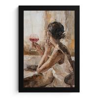 POSTER MIT RAHMEN Ölgemälde - Frau - Wein Poster 20x30 cm - Hellbraun, Papier (20/30cm) - MuchoWow