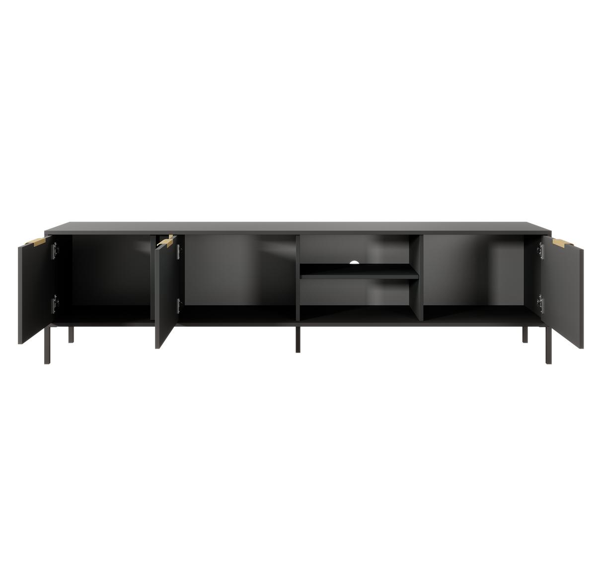 LOWBOARD Catanian 3T Grau 202,9/53,4/39,5 cm – mit goldenen Griffen und schwarzen Beinen - Schwarz/Grau, Holzwerkstoff/Metall (202.9/53.4/39.5cm) - AX Living