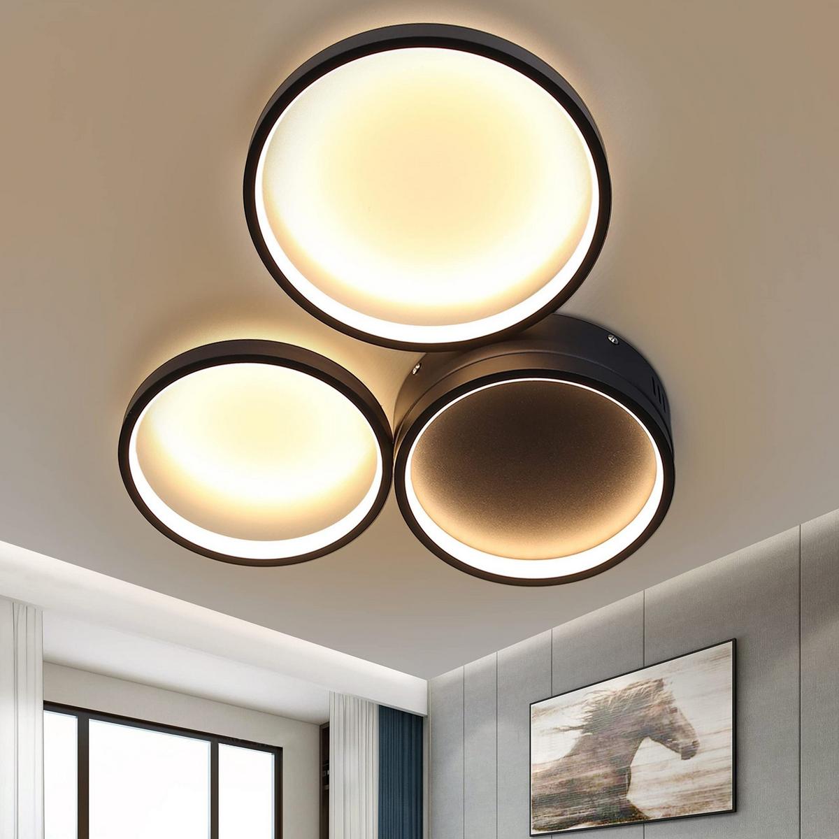 LED-DECKENLEUCHTE Dreiring 43.5/35.5/6 cm - Schwarz, Metall (43.5/35.5/6cm) - Nettlife